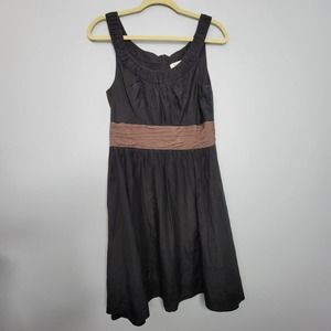 6 Black Brown Silk Blend WHBM Flowy Dress AA